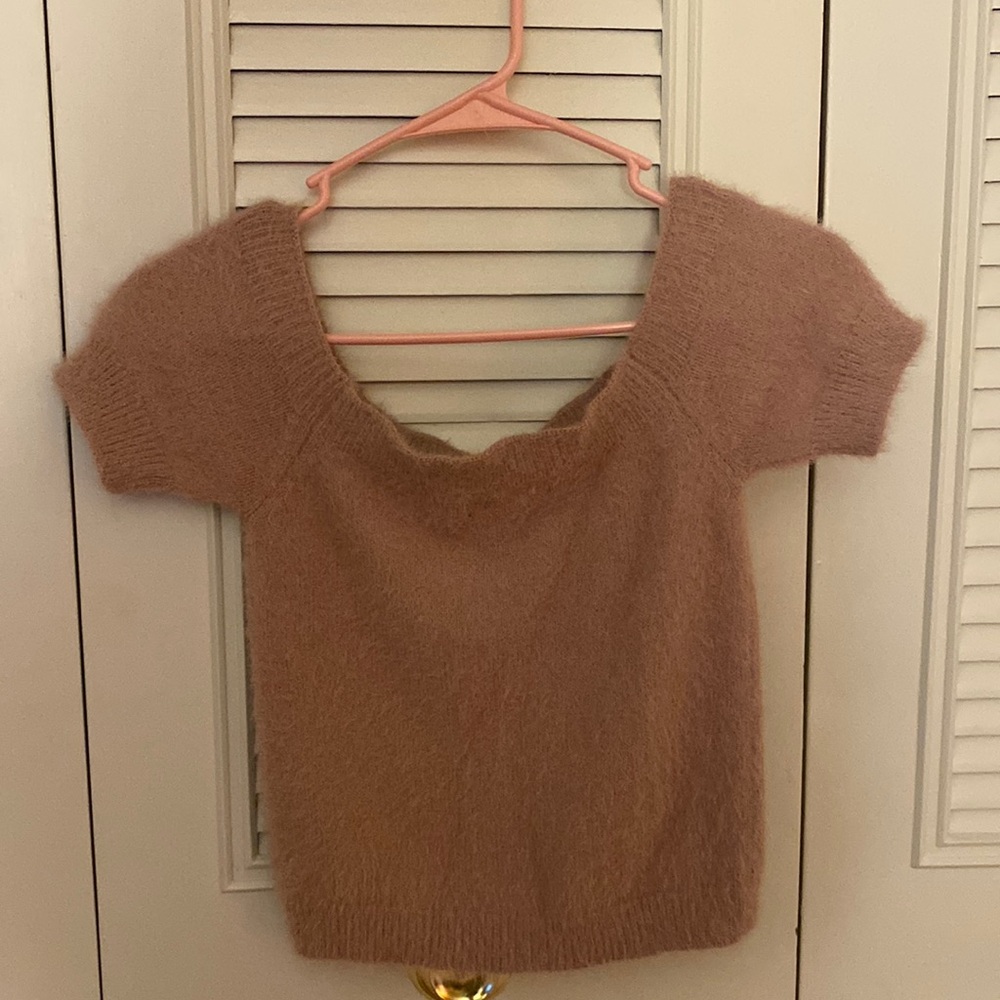 Pink fuzzy short sleeve sweater! NEVER WORN